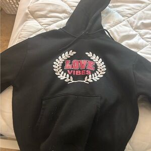 Faded Glory Black Hoodie with Pink and White Design